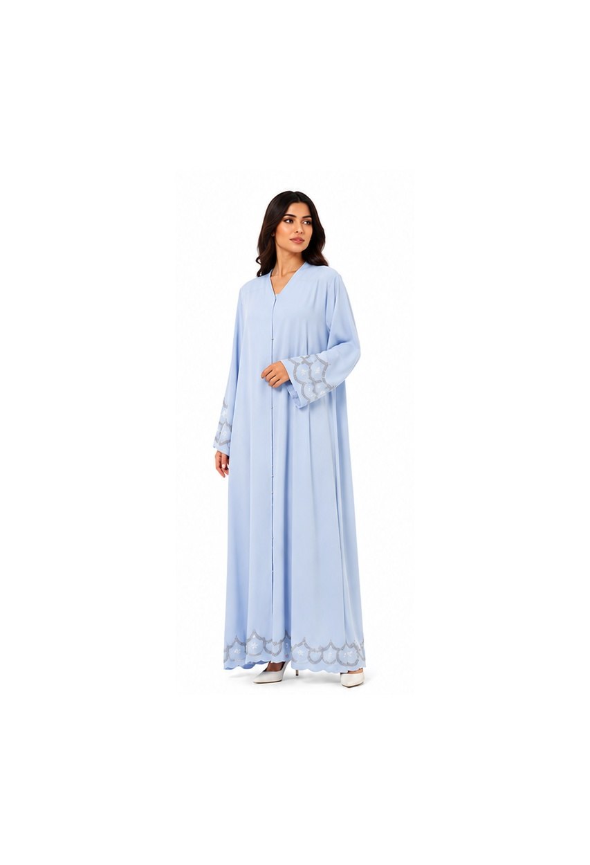 Premium Serene Light Blue Embroidered Abaya Set