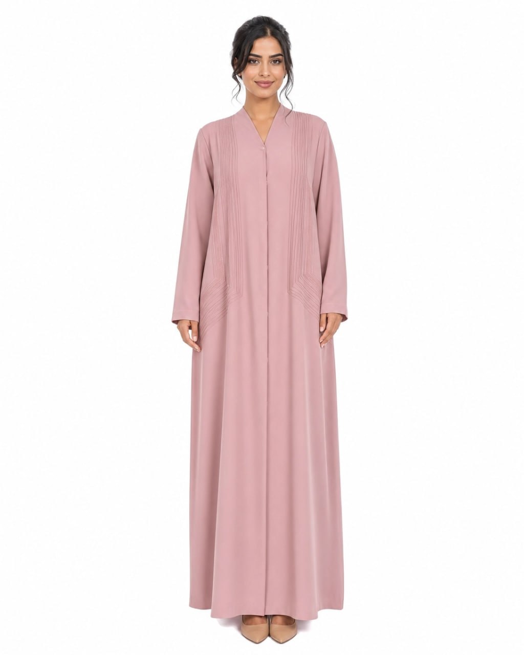 Luminous Dusty Rose Pleated Abaya Set