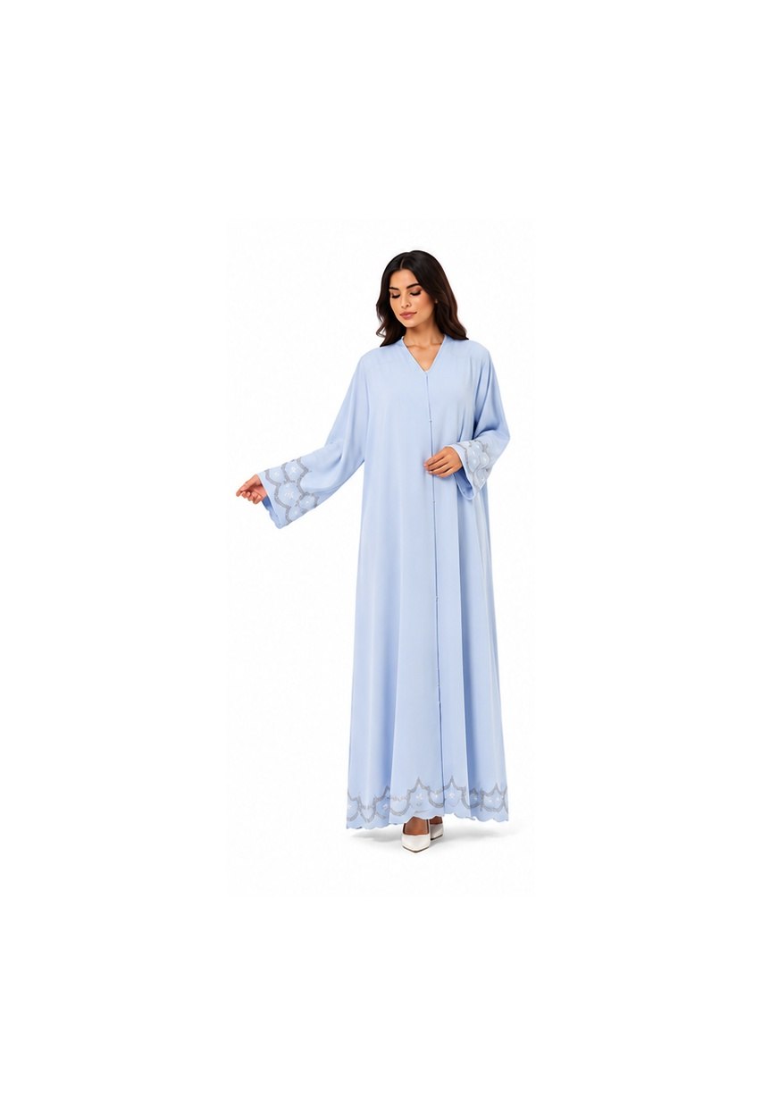 Premium Serene Light Blue Embroidered Abaya Set