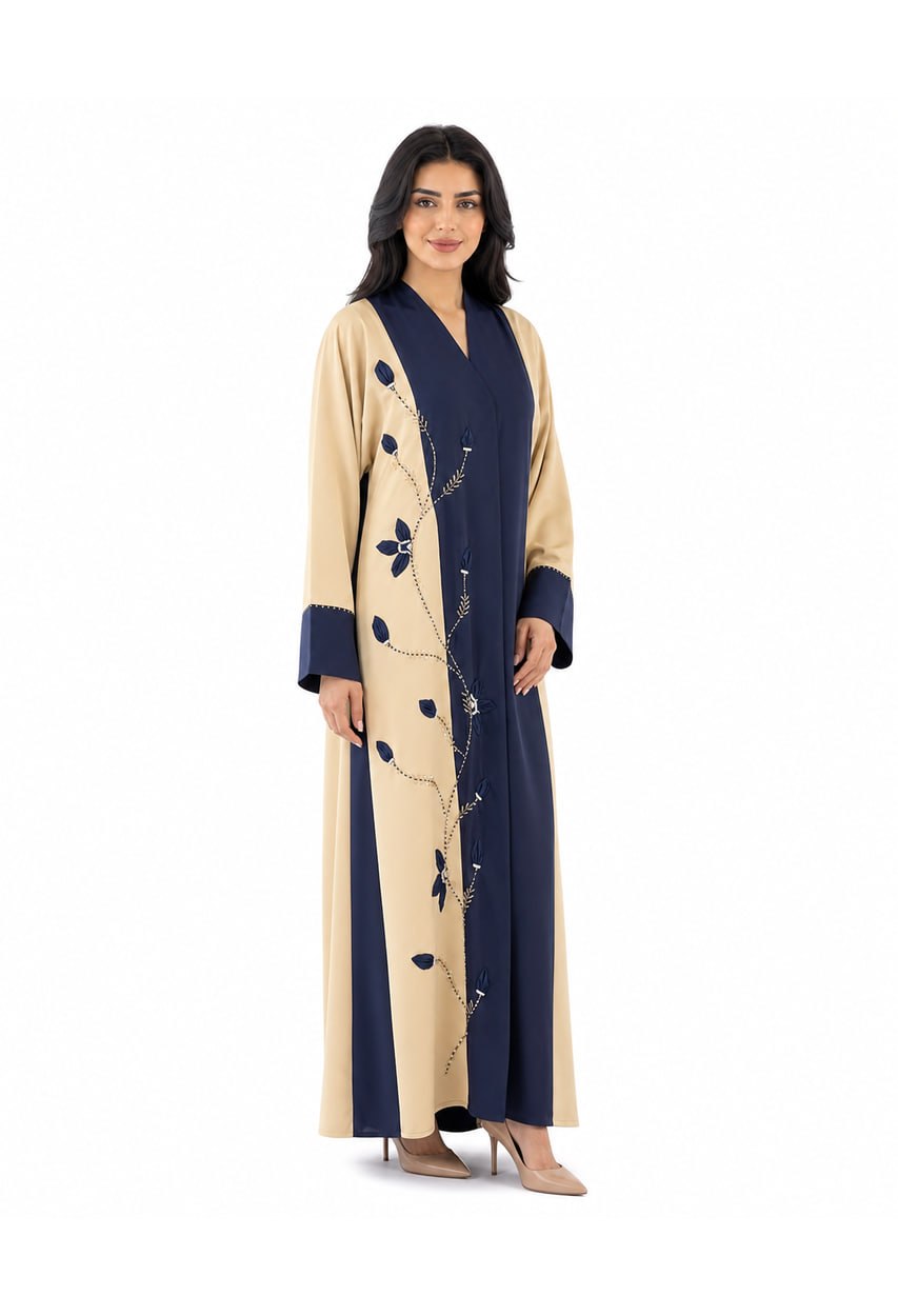 Premium Two-Tone Contrast Embroidered Abaya