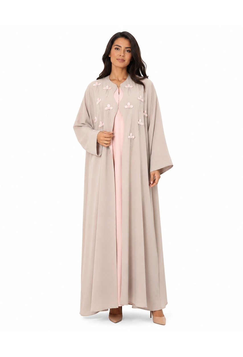 Luxury Two-Piece Pastel Abaya Set with Handcrafted Embellishments
