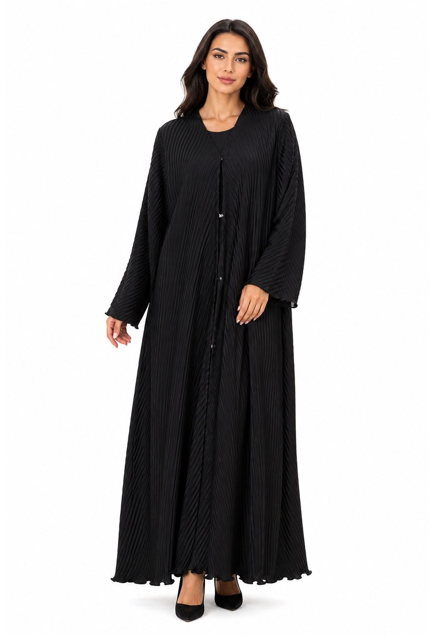 Luxury Pleated Black Abaya – Modern Textured Elegance