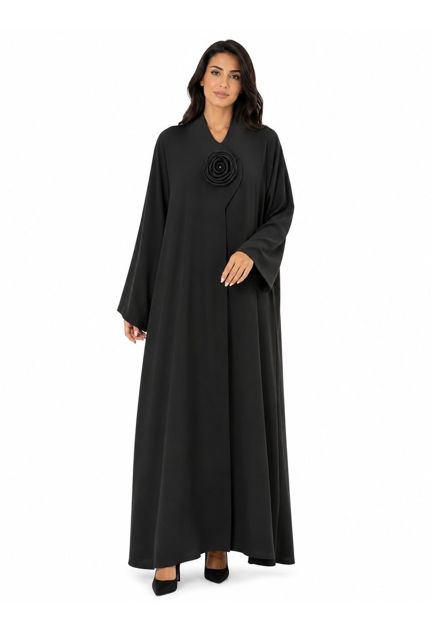 Luxury Black Rose Embellished Abaya – Avant-Garde Elegance