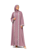 Mauve Embroidered Summer Abaya - Elegant Open Front Kimono with Floral Lace Trim